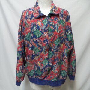 J.G. Hook 100% Silk Jacket elastic waist Top paisley pockets Size Large Lg L